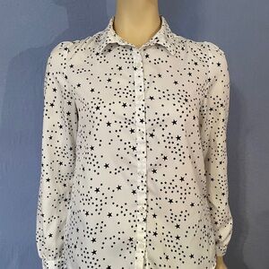 Faded Glory Star Patterned White Button Down Shirt